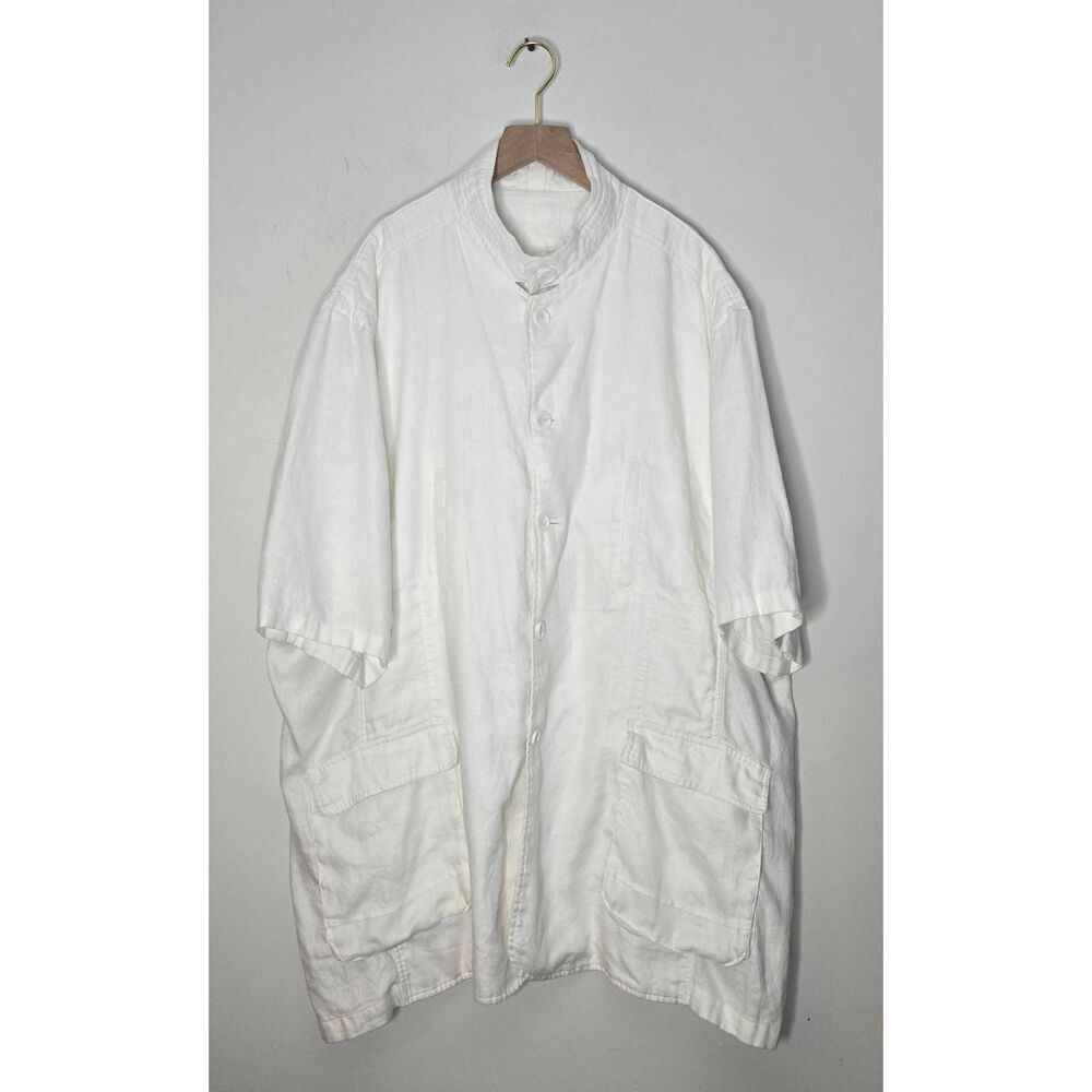 Inserch Men’s Linen Utility Shirt Jacket Size 4XL White Short Sleeve Button Fron